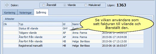 Spårning vilande