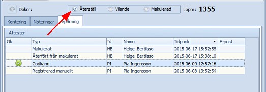 Spårning makulerad återställa